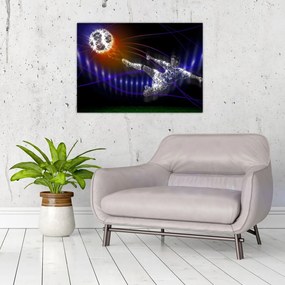 Tablou pe sticlă - Fotbaliști în săritură (70x50 cm)