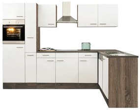 Mobilă de bucătărie de colț Yorki 310, corp din stejar Yorki, cu față alb satinat