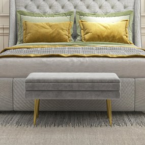 HOMCOM Bancă Otomană Tapițată, Picioare Aurii, Design Modern pentru Living și Dormitor, Gri | Aosom Romania