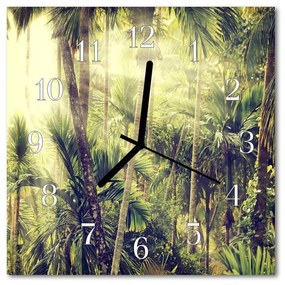 Ceas de perete din sticla pătrat Palm Copaci plante verzi