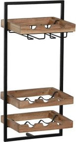 Suport pentru sticle din lemn de acacia și metal, 35x25x75 cm, finisaj natural/negru