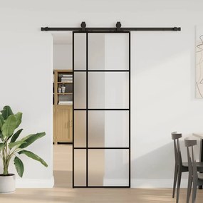 vidaXL Ușă glisantă cu set de feronerie neagră 76x205 cm Sticlă ESG