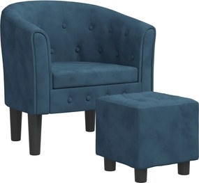 vidaXL Fotoliu tip cuvă cu taburet, albastru închis, catifea