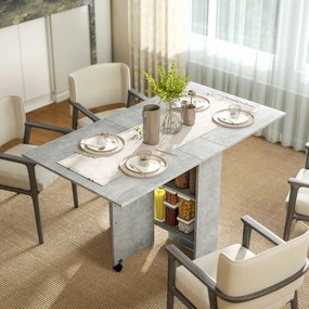 HOMCOM Masă Pliabilă din Lemn cu Roți, pentru 4-6 Persoane, 75x140x75 cm, Gri | Aosom Romania