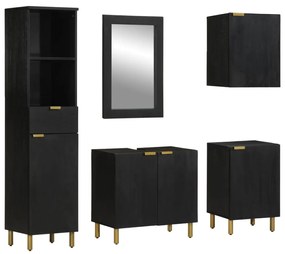 vidaXL Set mobilier de baie, 5 piese, negru, lemn prelucrat