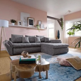 Colțar extensibil dumonde cu ladă de depozitare si sezut confortabil din spuma high-density, Loana Magma Grey II 270x185 cm