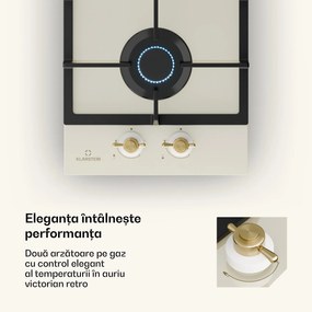 Klarstein Victoria Domino, plită pe gaz, 2 arzătoare, arzătoare Sabaf, plită ceramică, design retro