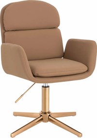 HR480CROSS Scaun Caramel Piele Ecologica Premium Soft cu Bază Aurie