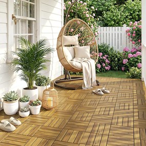 Outsunny Plăci pentru terasă 31x31cm 10 buc. / 0,91m² Plăci cu sistem click din lemn de acacia pentru terasă și balcon, lemn natural | Aosom Romania