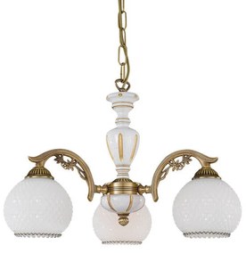 Candelabru cu 3 brate clasic design italian din alama, sticla si lemn 8605 RA-L. 8605/3