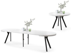 Mazzoni EXPANSO Alb Mat/picioare negre - MASĂ MARE ROTUNDĂ Ø110 EXTENSIBILĂ PÂNĂ LA 310 cm CU PICIOARE Y LOFT/INDUSTRIALĂ