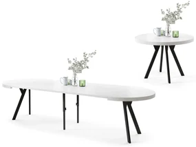 Mazzoni VITO Alb Mat/picioare negre - MASĂ MARE ROTUNDĂ Ø110 EXTENSIBILĂ PÂNĂ LA 310 cm CU PICIOARE Y LOFT/INDUSTRIALĂ