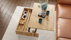 Mazzoni HAIRPIN S-90 Stejar Artisan/Bej (Șampanie) - MASĂ DE CAFEA MODERNĂ MASĂ CU BLAT RIDICAT + COMPARTIMENT + RAFT