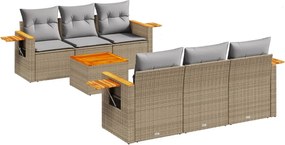 vidaXL Set canapele de grădină, 7 piese, cu perne, bej, poliratan