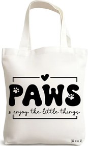 Sacosa de Panza pentru Cumparaturi, Geanta Tote, model Paws enjoy the little things 38 x 34.5 cm, Alba, BEKZ®