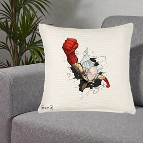 Perna Personalizata One Punch Man Saitama Pumn, 40x40 cm, Crem Reliefat, Husa Detasabila, Perna Inclusa, BEKZ®
