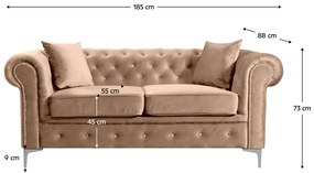 Canapea extensibilă de lux 2 locuri, stofă maro deschis Velvet, ROMANO