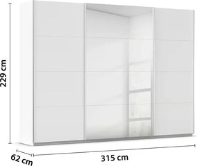 Dressing 315 cm lungime, 3 uși glisante, oglindă pe mijloc, compartimentare premium, 229 cm înălțime