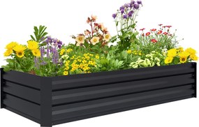 Outsunny Jardinieră dreptunghiulară bac de flori în oțel cu margine de siguranță și fund deschis negru | Aosom Romania