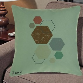 Perna Decorativa Geometric Hexagoane Multicolor, 40x40 cm, Verde, Husa Detasabila, Perna Inclusa, BEKZ®