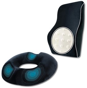 Set Perne Ortopedice | Perna lombara Completa si Perna sezut Suporto Donut din spuma cu memorie| Culoare Negru