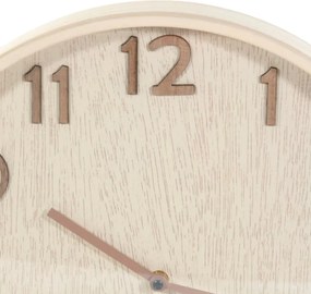Ceas decorativ de perete, cu aspect de lemn natur și cifre reliefate, design modern