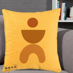 Perna Decorativa Geometric Boho Disc si Arc, 40x40 cm, Galben, Husa Detasabila, Perna Inclusa, BEKZ®
