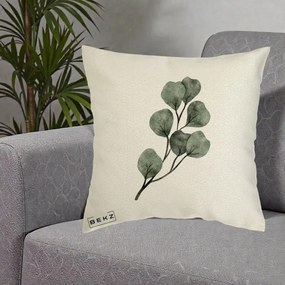 Perna Decorativa Ramura Eucalipt Acuarela, 40x40 cm, Ecru, Husa Detasabila, Perna Inclusa, BEKZ®