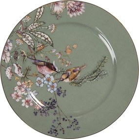 Farfurie verde, din ceramica, cu motive florale, Ø15 cm, Bloom