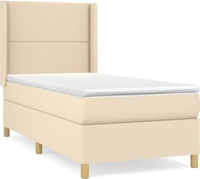 vidaXL Pat box spring cu saltea, crem, 100x200 cm, textil