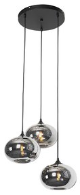 Lampă suspendată Art Deco neagră cu 3 lumini și sticlă fum - Busa
