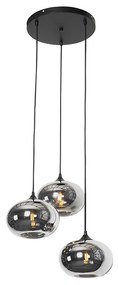 Lampă suspendată Art Deco neagră cu sticlă fumurie cu 3 lumini rotundă - Busa