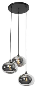 Lampă suspendată Art Deco neagră cu sticlă fumurie cu 3 lumini rotundă - Busa