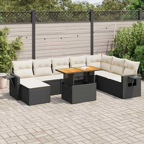 3327185 vidaXL Set mobilier de grădină cu perne, 9 piese, negru, poliratan