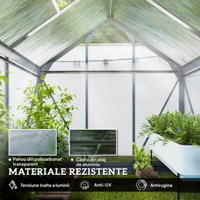 Outsunny Seră de Grădină din Policarbonat Anti UV cu Fereastră și Ușă Glisantă, 190x132x201 cm | Aosom Romania