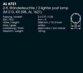 Stalp iluminat exterior din fier forjat, inaltime 335cm, AL 6721