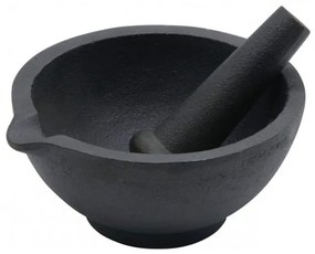 Mortar si pistil Kinghoff KH 1197, 13x6.5 cm, Toate din fonta, Negru