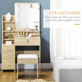 HOMCOM Masă de machiaj cu oglindă, scaun, sertare și rafturi alb | Aosom Romania