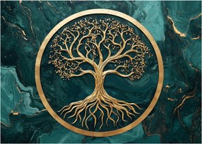 Tablou pe sticlă – Arborele vieții auriu în marmură (70x50 cm)