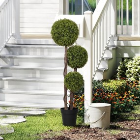 HOMCOM Plantă Artificială de Buxus cu 3 Sfere, Ghiveci Inclus și Bază Întărită, Ø19,5x115 cm, Verde | Aosom Romania