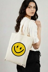 Sacosa de Panza pentru Cumparaturi, Geanta Tote, model Happy Smile, 38x34.5 cm, Alba, BEKZ®