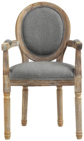 HOMCOM Scaun de Sufragerie Scaun de Salon medaillon Stil Louis XVI Lemn Masiv patinat sculptat Material Lin Gri | Aosom Romania