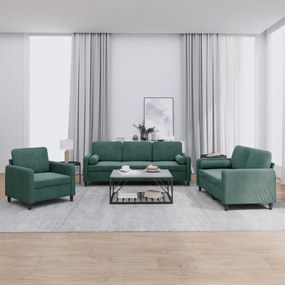 vidaXL Set canapea cu perne, 3 piese, verde închis, catifea