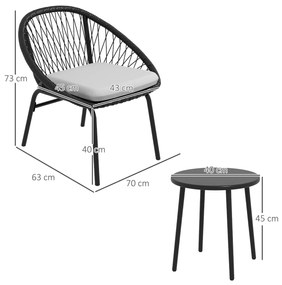 Outsunny Set Bistro pentru Terasa din 3 Piese, Set cu Perne Moi pentru Sezut, Set de Mobilier din Rachita, Negru | Aosom Romania