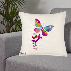 Perna Decorativa Fluturi Splash, 40x40 cm, Crem Reliefat, Husa Detasabila, Perna Inclusa, BEKZ®
