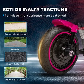 HOMCOM Motocicletă Electrică pentru Copii 18-36 luni, Motocicletă de Jucărie cu Roți Suplimentare și Faruri, 76x42x57 cm, Roz | Aosom Romania