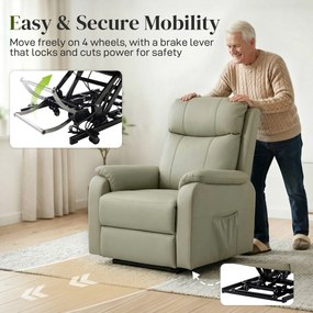 HOMCOM Fotoliu Electric cu Funcție de Ridicare Rabatabil 170° din Piele Ecologică Respirabilă cu 2 Motoare, Telecomandă, 4 Roți, Frână, Suport Picioare, Buzunare Laterale, Crem | Aosom Romania