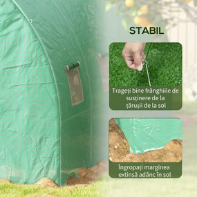 Outsunny Seră Politunel cu Sistem de Stropitoare, Ușă Rulantă și 12 Ferestre cu Plasă, 600x300x195 cm, Verde | Aosom Romania