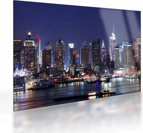 Tablou pe sticlă - Zgârie-nori din New York iluminate (70x50 cm)