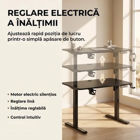 ELEVON WX-009 – Birou Reglabil Electric, Înălțime Reglabilă 72–118 cm, Blat Monobloc PAL de Înaltă Densitate 15 mm, Cadru Metalic din Oțel 65×45 mm, Panou Electronic, 100 × 60 cm, Negru